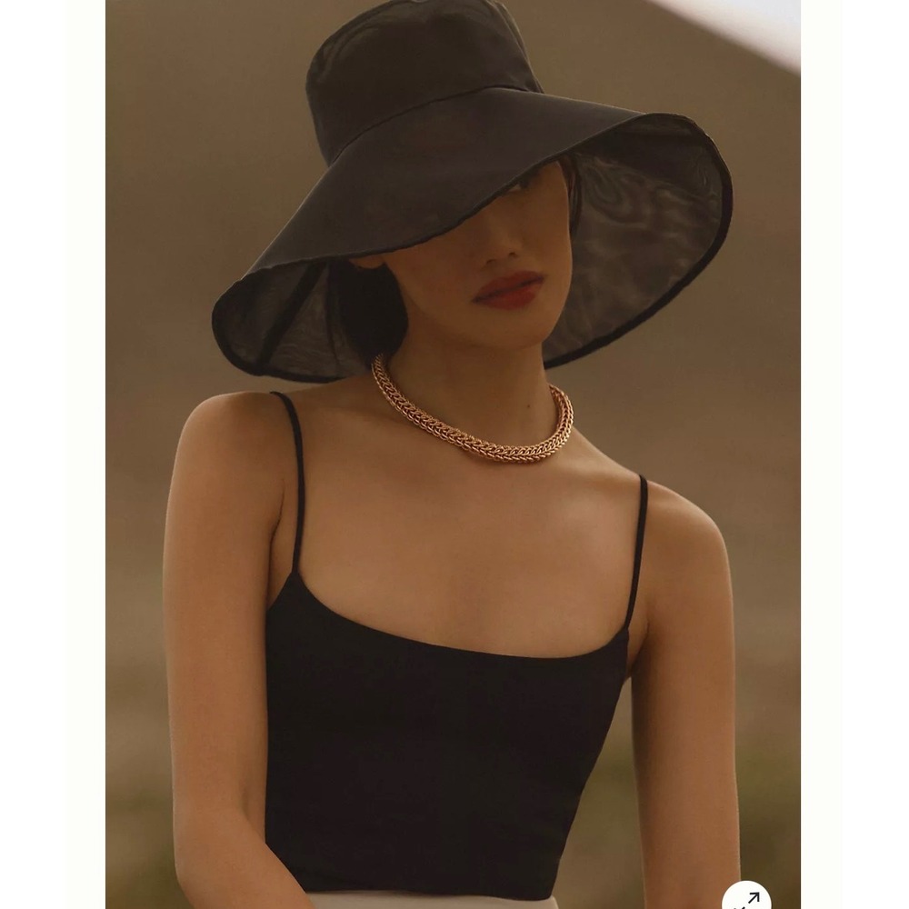 Anthropologie women's black tulle bucket hat sheer chic new